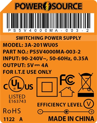 Theta | Power Supply | 5V 4000MA 2.1 x 5.5 Desktop Two Piece - Conversions Technology