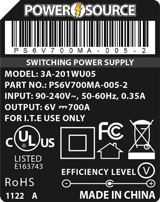 Theta | Power Supply | 6V 700MA 1.35 x 3.5 Desktop Two Piece (Right Angle Jack) - Conversions Technology