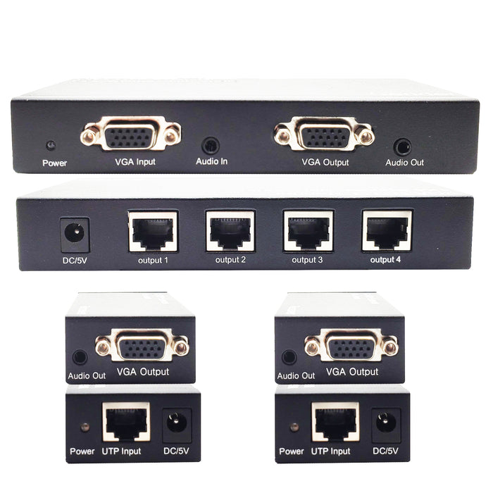 Epsilon® | Audio Video Splitter/Extender | VGA 4 way splitter Extender 900 feet over cat5 over Cat5e 900 Feet - Conversions Technology