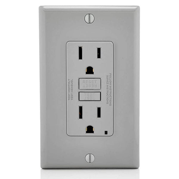 Conversions Technology Hardware > Power & Electrical Supplies > Power Outlets & Sockets AC Outlet | 15 Amp GFCI Decorator Residential-Commercial (Gray)