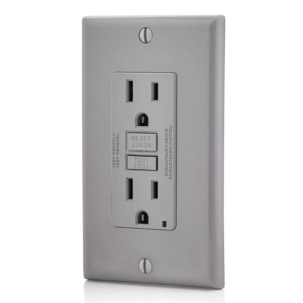 Conversions Technology Hardware > Power & Electrical Supplies > Power Outlets & Sockets AC Outlet | 15 Amp GFCI Decorator Residential-Commercial (Gray)
