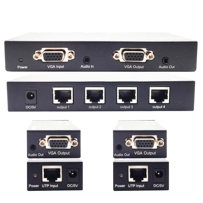 Conversions Technology Audio Video Splitter/Extender Epsilon®  |  Audio Video Splitter/Extender  |  VGA 4 way splitter Extender 900 feet over cat5 over Cat5e 900 Feet
