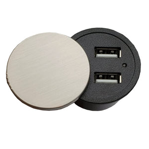 Conversions Technology Power Products Mini Hide away Power with 2 USB ports 2.4 Amp Brush Nickle Finish  5 Volts USB input