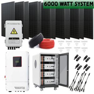 Off-Grid / On-Grid Solar Kit 6,000 W, Hybrid Inverter, LiFePO4 Home Backup, Components