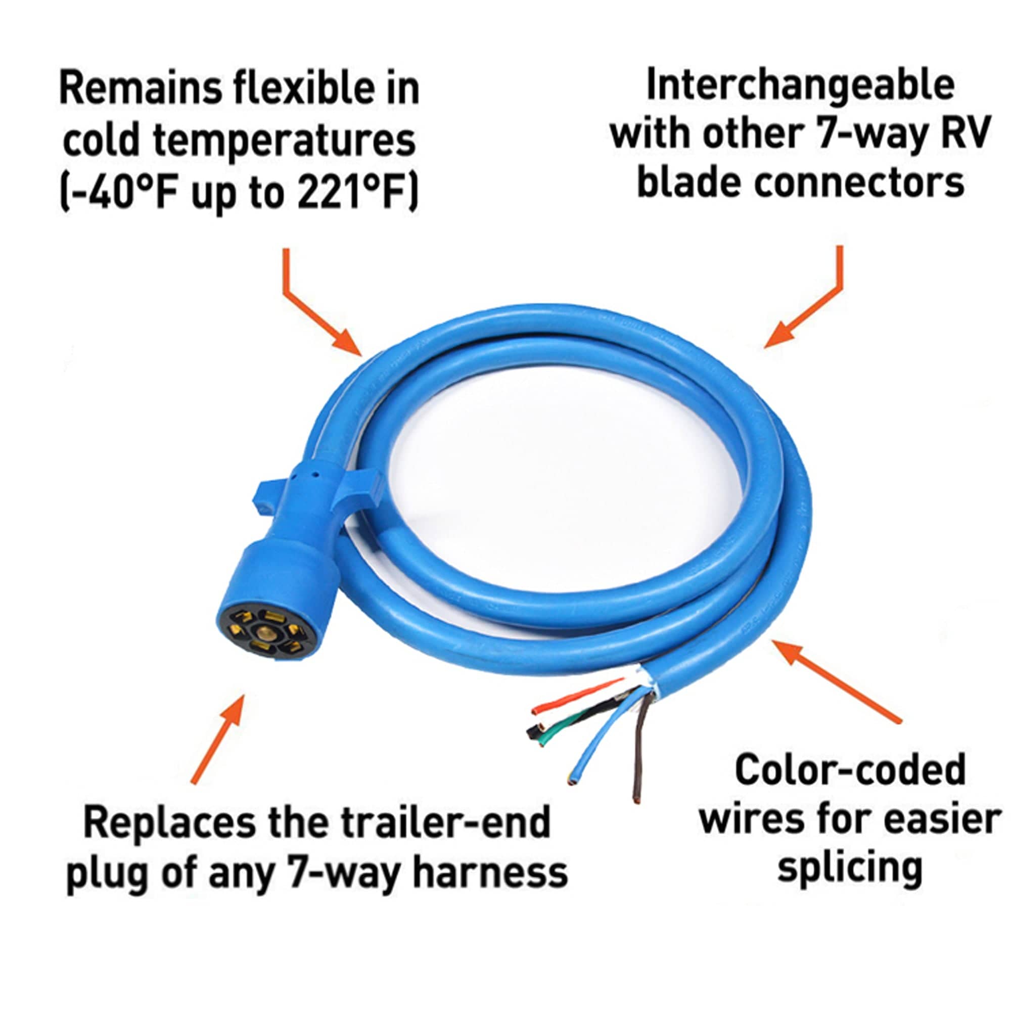 Cable Type Rv RV Marine | 3 ft 7-Way Heavy duty cold weather trailer RV cable ...