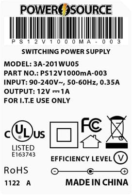 Theta® Power Supply Theta  |  Power Supply  |   12V 1000MA 5.5 x 2.1 Wall Mount