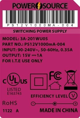 Theta® Power Supply Theta  |  Power Supply  |   12V 1000MA 5.5 x 2.5 Wall Mount