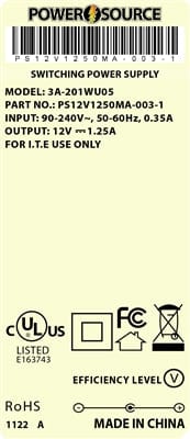 Theta® Power Supply Theta  |  Power Supply  |   12V 1250MA 2.1 x 5.5 Desktop One Piece