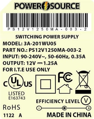 Theta® Power Supply Theta  |  Power Supply  |   12V 1250MA 2.1 x 5.5 Desktop Two Piece