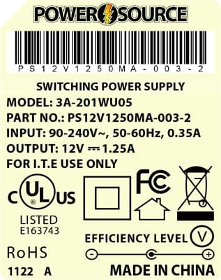Theta® Power Supply Theta  |  Power Supply  |   12V 1250MA 2.1 x 5.5 Desktop Two Piece