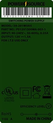 Theta® Power Supply Theta  |  Power Supply  |   12V 1500MA 2.1 x 5.5 Desktop One Piece