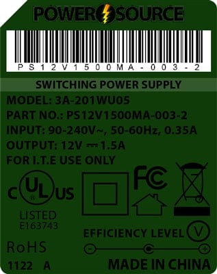 Theta® Power Supply Theta  |  Power Supply  |   12V 1500MA 2.1 x 5.5 Desktop Two Piece