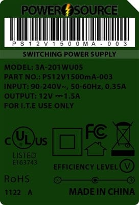 Theta® Power Supply Theta  |  Power Supply  |   12V 1500MA 5.5 x 2.1 Wall Mount