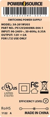 Theta® Power Supply Theta  |  Power Supply  |   12V 2000MA 2.5 x 5.5 Desktop One Piece