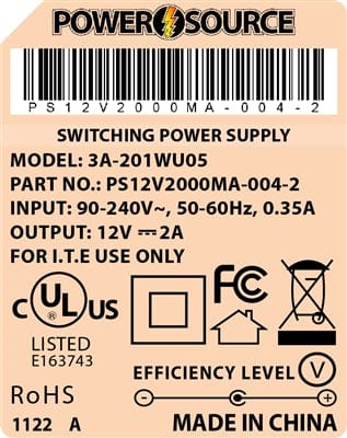 Theta® Power Supply Theta  |  Power Supply  |   12V 2000MA 2.5 x 5.5 Desktop Two Piece
