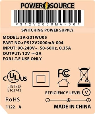Theta® Power Supply Theta  |  Power Supply  |   12V 2000MA 5.5 x 2.5 Wall Mount