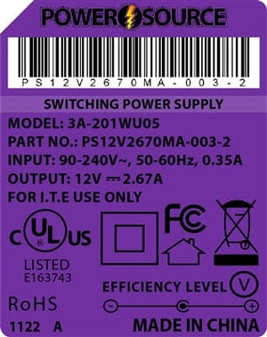 Theta® Power Supply Theta  |  Power Supply  |   12V 2670MA 2.1 x 5.5 Desktop Two Piece