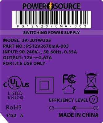 Theta® Power Supply Theta  |  Power Supply  |   12V 2670MA 5.5 x 2.1 Wall Mount