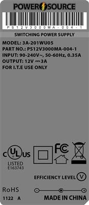 Theta® Power Supply Theta  |  Power Supply  |   12V 3000MA 2.5 x 5.5 Desktop One Piece