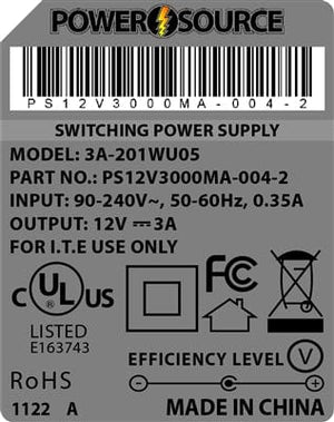 Theta® Power Supply Theta  |  Power Supply  |   12V 3000MA 2.5 x 5.5 Desktop Two Piece