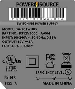 Theta® Power Supply Theta  |  Power Supply  |   12V 3000MA 5.5 x 2.5 Wall Mount