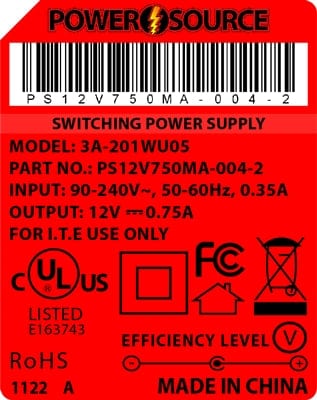 Theta® Power Supply Theta  |  Power Supply  |   12V 750MA 2.5 x 5.5 Desktop Two Piece