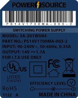 Theta® Power Supply Theta  |  Power Supply  |   14V 1700MA 2.1 x 5.5 Desktop Two Piece