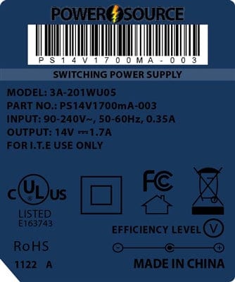 Theta® Power Supply Theta  |  Power Supply  |   14V 1700MA 5.5 x 2.1 Wall Mount