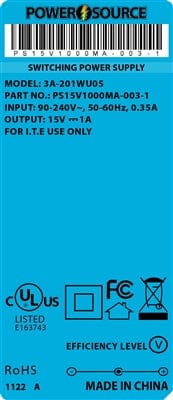 Theta® Power Supply Theta  |  Power Supply  |   15V 1000MA 2.1 x 5.5 Desktop One Piece