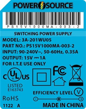 Theta® Power Supply Theta  |  Power Supply  |   15V 1000MA 2.1 x 5.5 Desktop Two Piece