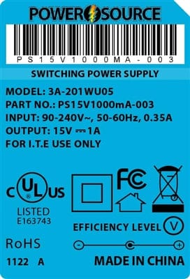 Theta® Power Supply Theta  |  Power Supply  |   15V 1000MA 5.5 x 2.1 Wall Mount
