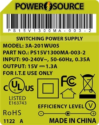 Theta® Power Supply Theta  |  Power Supply  |   15V 1300MA 2.1 x 5.5 Desktop One Piece