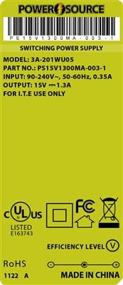 Theta® Power Supply Theta  |  Power Supply  |   15V 1300MA 2.1 x 5.5 Desktop One Piece