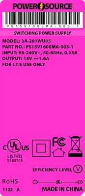 Theta® Power Supply Theta  |  Power Supply  |   15V 1600MA 2.1 x 5.5 Desktop One Piece