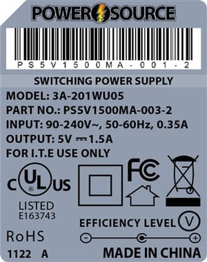 Theta® Power Supply Theta | Power Supply | 5V 1500MA 1.35 x 3.5 Desktop Two Piece