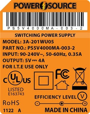 Theta® Power Supply Theta | Power Supply | 5V 4000MA 2.1 x 5.5 Desktop Two Piece
