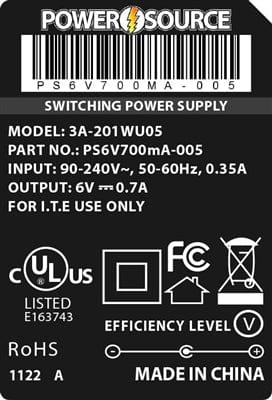 Theta® Power Supply Theta | Power Supply | 6V 700MA 3.5 x 1.3 Wall Mount