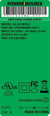 Theta® Power Supply Theta | Power Supply | 9V 800MA 2.1 x 5.5 Desktop One Piece