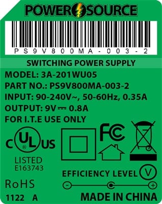 Theta® Power Supply Theta | Power Supply | 9V 800MA 2.1 x 5.5 Desktop Two Piece
