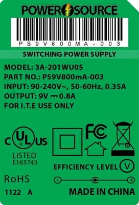 Theta® Power Supply Theta | Power Supply | 9V 800MA 5.5 x 2.1 Wall Mount